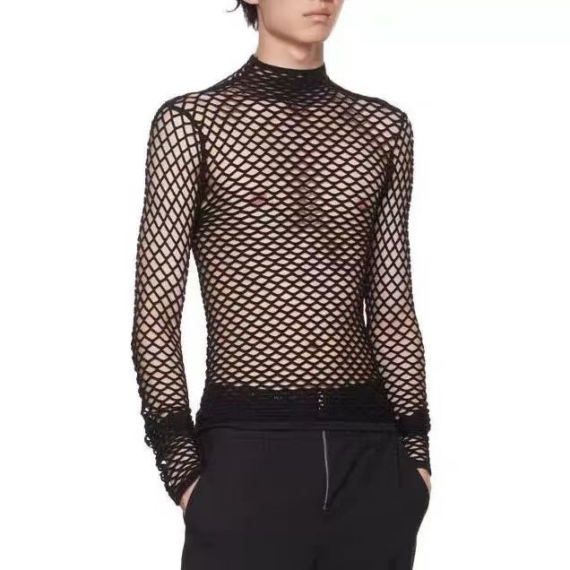 Hollow out long sleeved mesh base shirt
